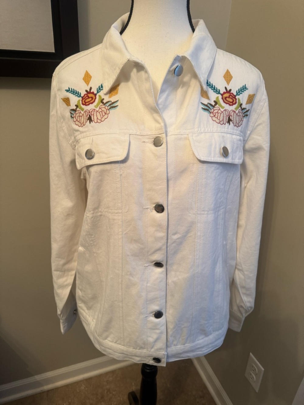 Collections Etc Embroidered Floral Western Jacket Full Back Embroidery White M